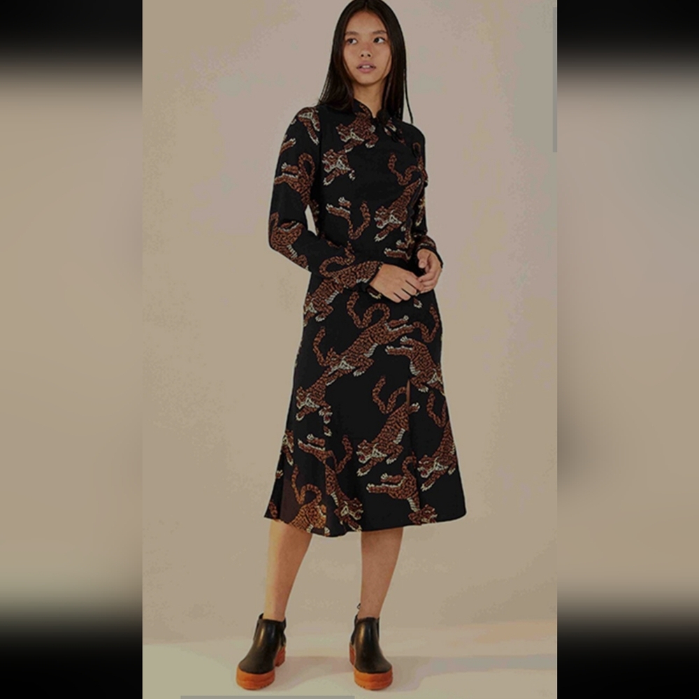 Farm Rio Leopard Black Dress